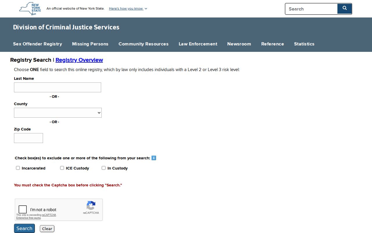 Grand Island residents directory view of official New York registry search
