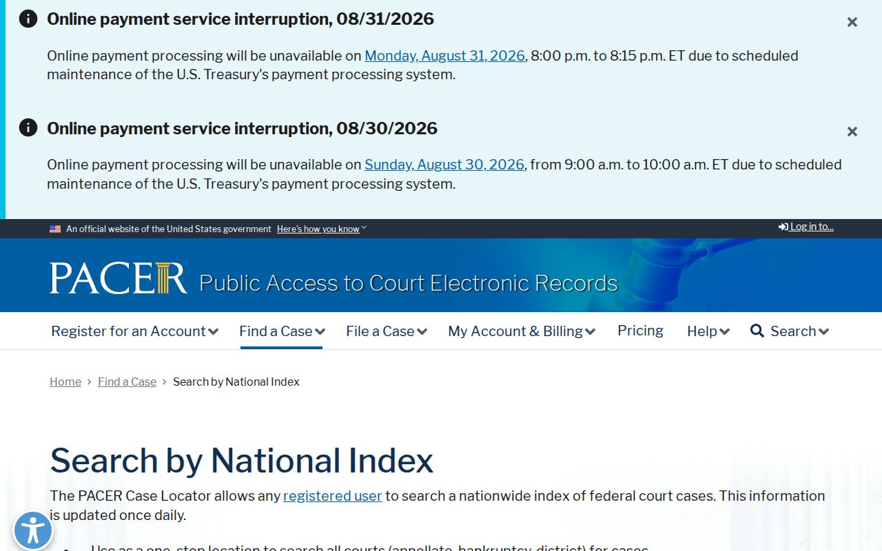 Grand Island resident lookup using the PACER national case locator